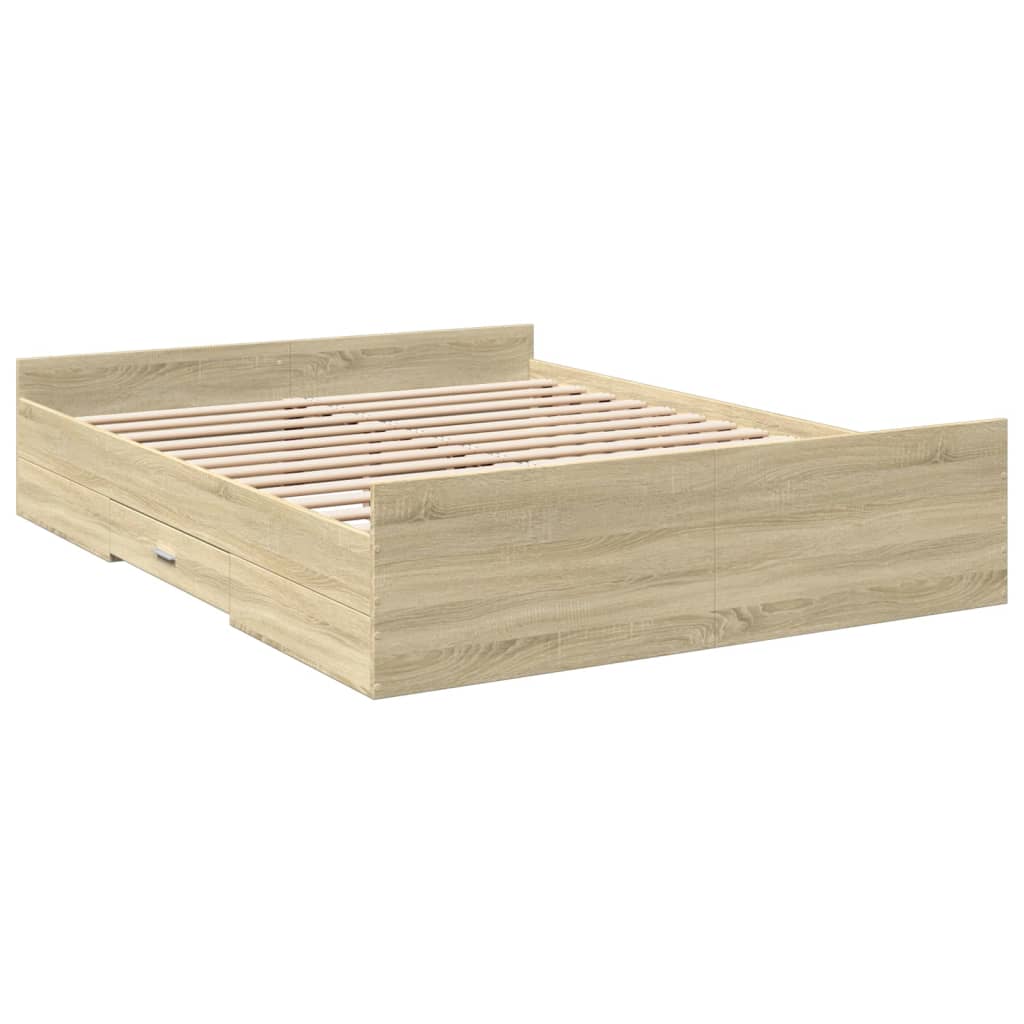 Bedframe met lades bewerkt hout sonoma eikenkleurig 150x200 cm is nu te koop bij PeponiXL, paradijselijk wonen!