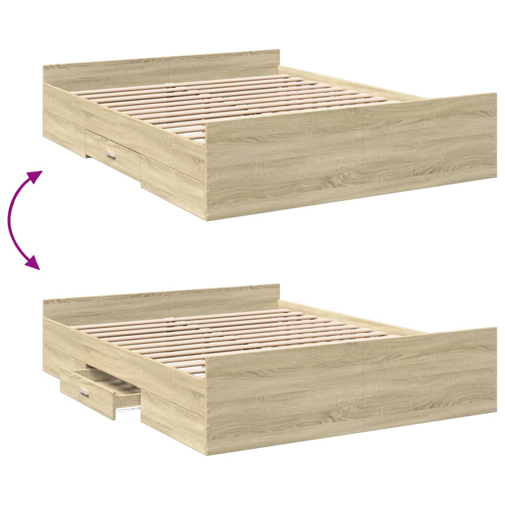 Bedframe met lades bewerkt hout sonoma eikenkleurig 150x200 cm is nu te koop bij PeponiXL, paradijselijk wonen!