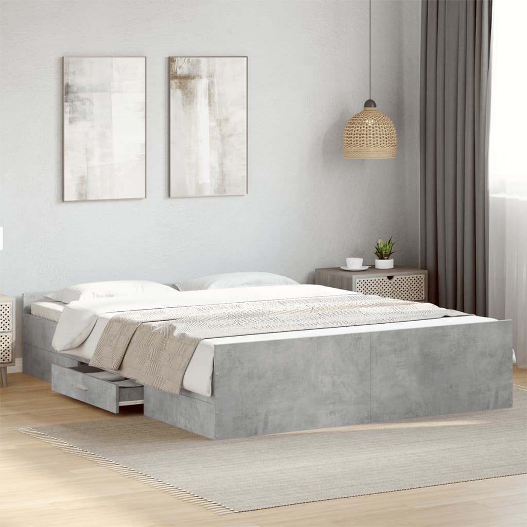 Bedframe met lades bewerkt hout betongrijs 150x200 cm is nu te koop bij PeponiXL, paradijselijk wonen!