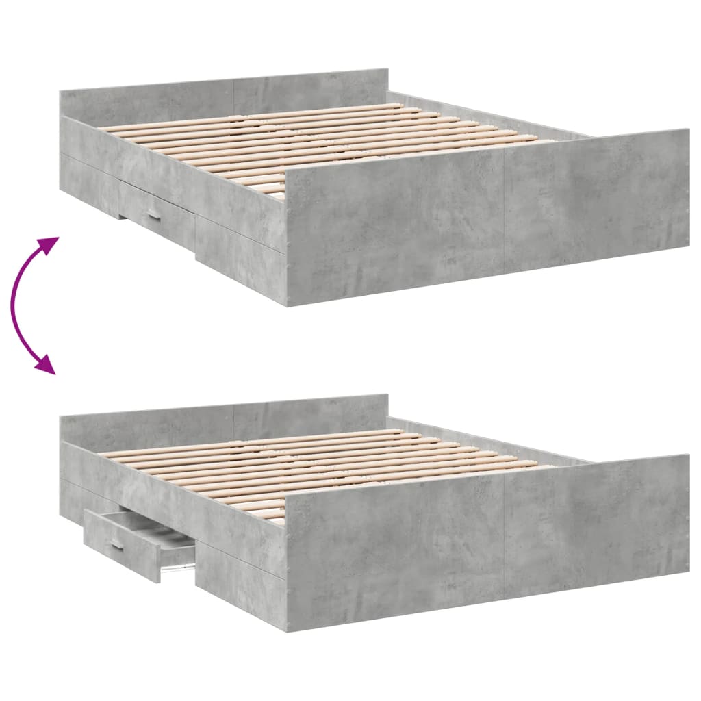Bedframe met lades bewerkt hout betongrijs 150x200 cm is nu te koop bij PeponiXL, paradijselijk wonen!