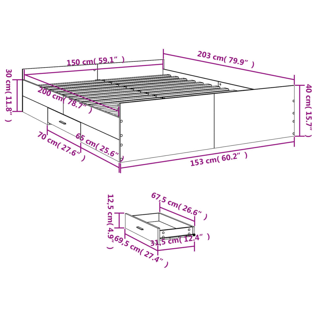 Bedframe met lades bewerkt hout betongrijs 150x200 cm is nu te koop bij PeponiXL, paradijselijk wonen!