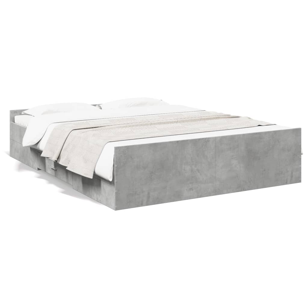 Bedframe met lades bewerkt hout betongrijs 150x200 cm is nu te koop bij PeponiXL, paradijselijk wonen!