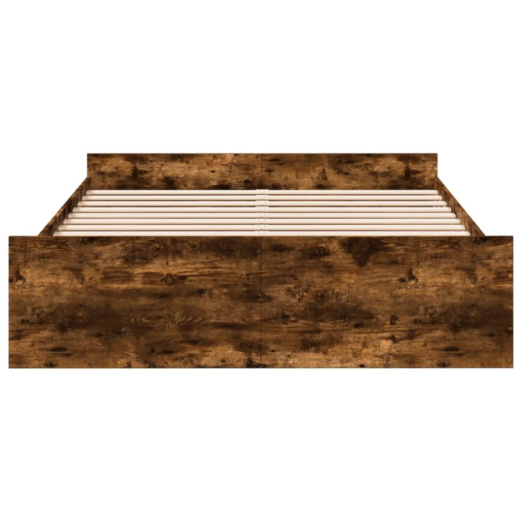 Bedframe met lades bewerkt hout gerookt eikenkleurig 150x200 cm is nu te koop bij PeponiXL, paradijselijk wonen!