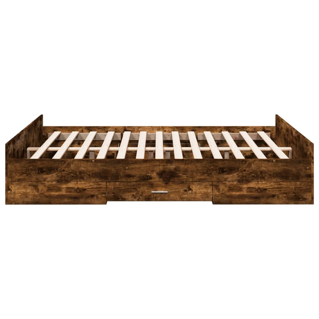 Bedframe met lades bewerkt hout gerookt eikenkleurig 150x200 cm is nu te koop bij PeponiXL, paradijselijk wonen!