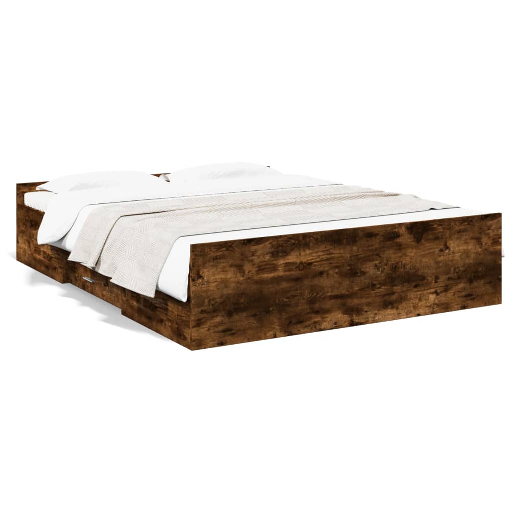 Bedframe met lades bewerkt hout gerookt eikenkleurig 150x200 cm is nu te koop bij PeponiXL, paradijselijk wonen!