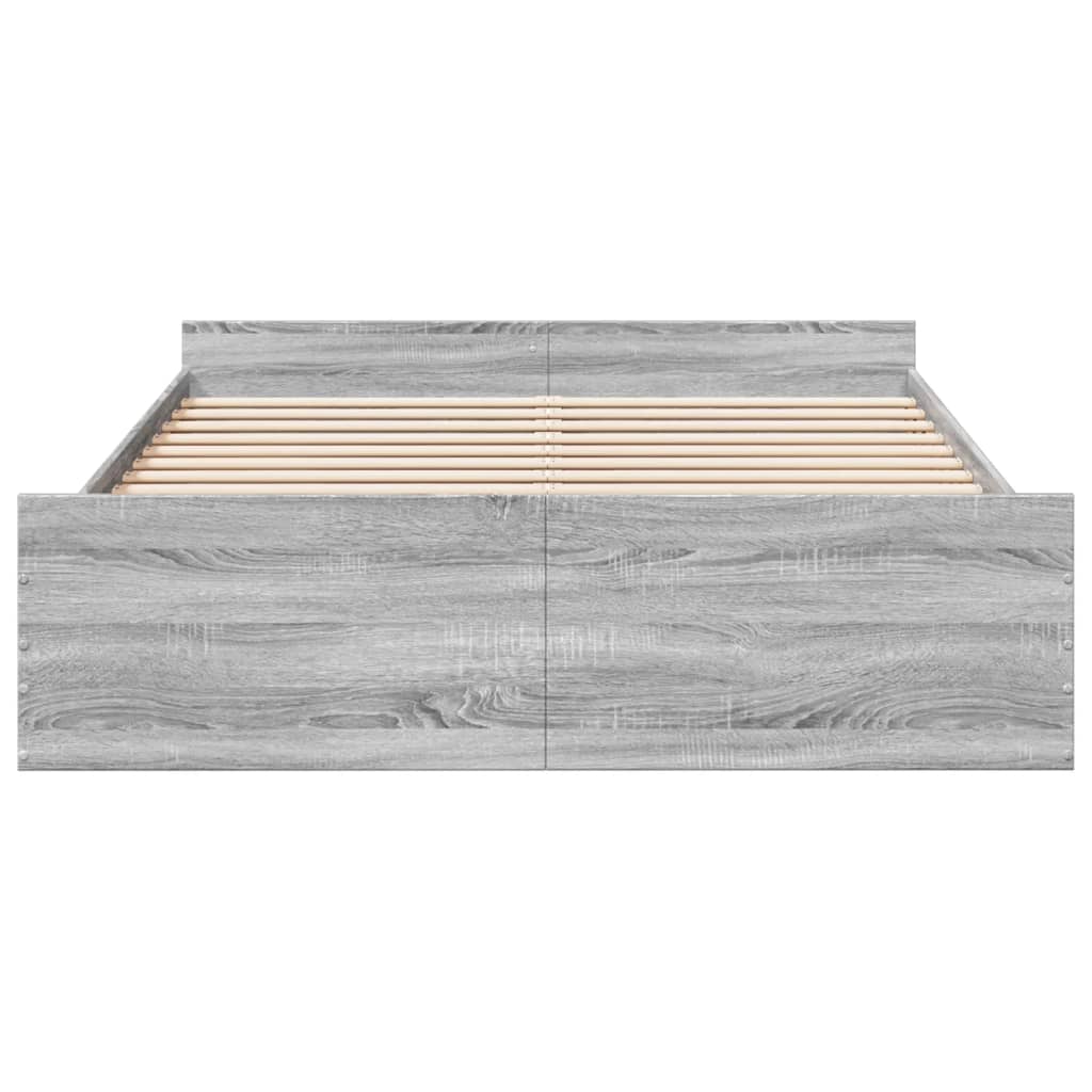Bedframe met lades bewerkt hout grijs sonoma eiken 150x200 cm is nu te koop bij PeponiXL, paradijselijk wonen!