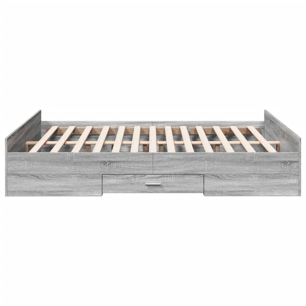 Bedframe met lades bewerkt hout grijs sonoma eiken 150x200 cm is nu te koop bij PeponiXL, paradijselijk wonen!