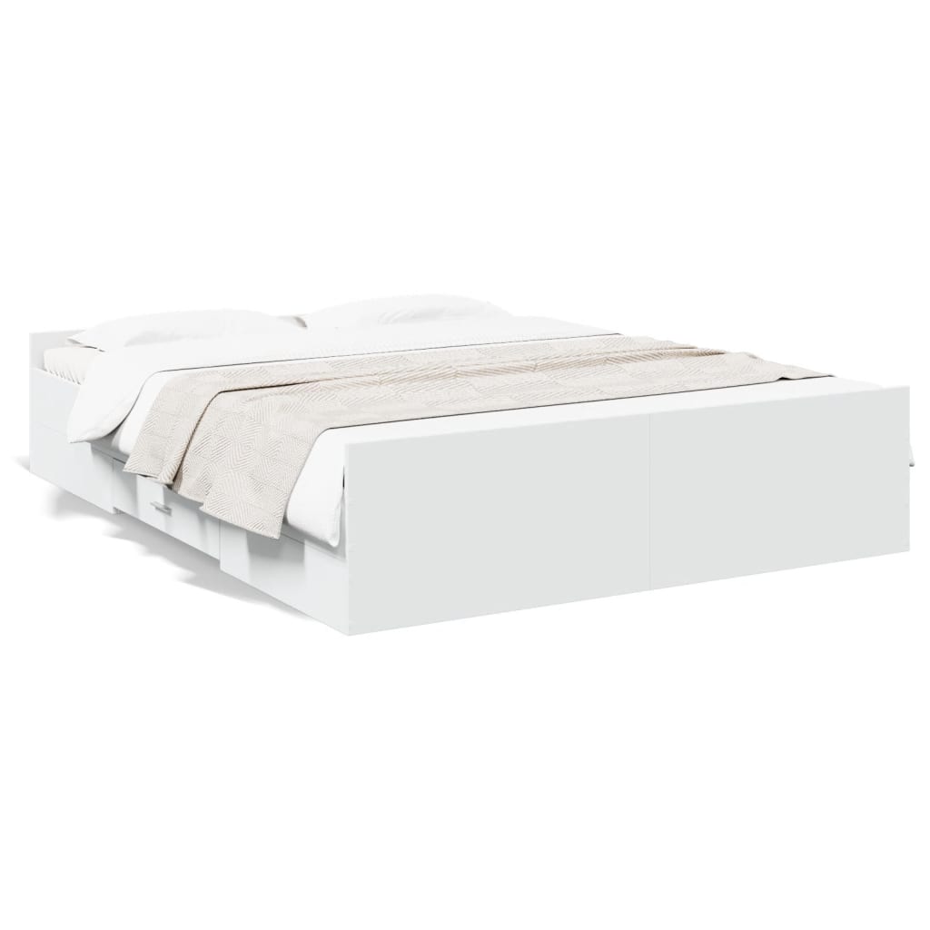 Bedframe met lades bewerkt hout wit 140x200 cm is nu te koop bij PeponiXL, paradijselijk wonen!
