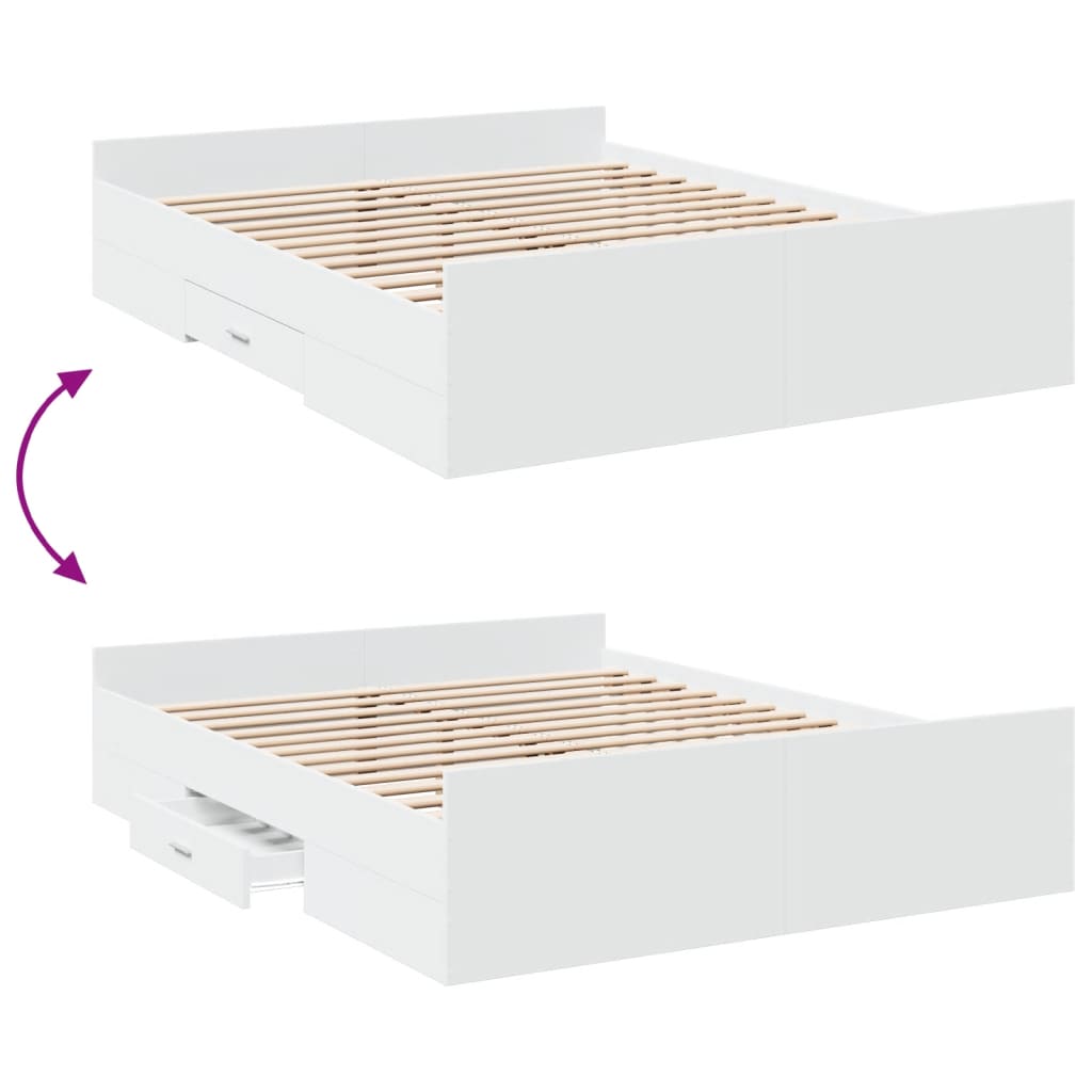 Bedframe met lades bewerkt hout wit 140x200 cm is nu te koop bij PeponiXL, paradijselijk wonen!