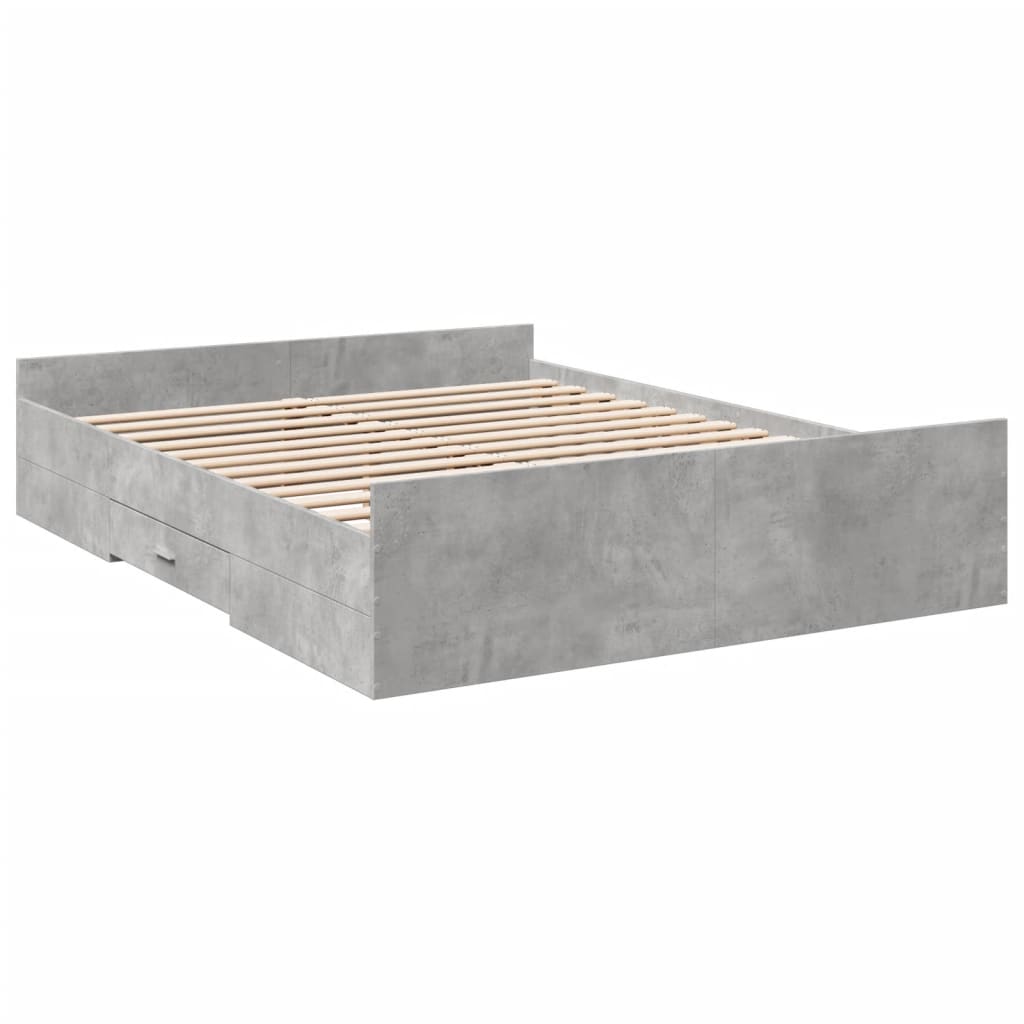 Bedframe met lades bewerkt hout betongrijs 140x200 cm is nu te koop bij PeponiXL, paradijselijk wonen!
