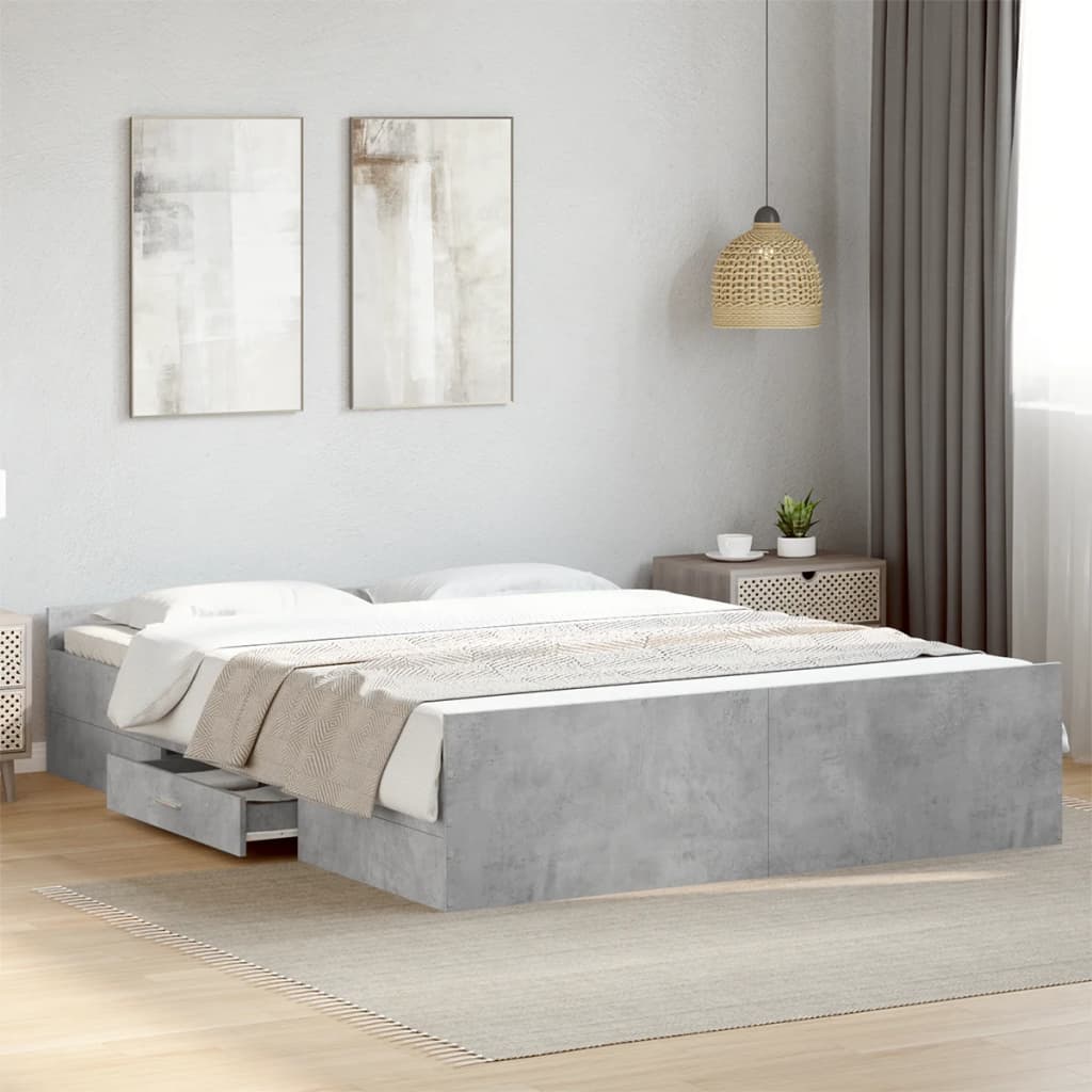 Bedframe met lades bewerkt hout betongrijs 140x200 cm is nu te koop bij PeponiXL, paradijselijk wonen!