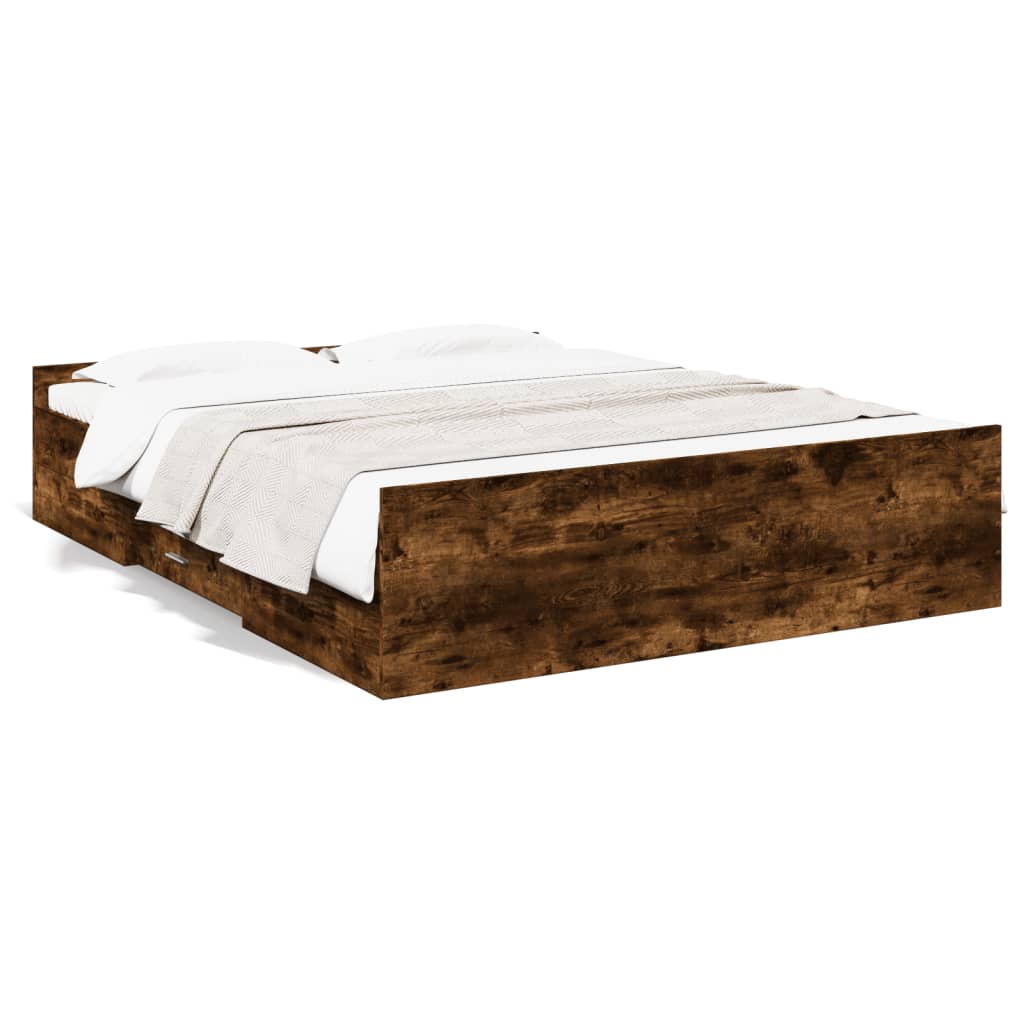 Bedframe met lades bewerkt hout gerookt eikenkleurig 140x200 cm is nu te koop bij PeponiXL, paradijselijk wonen!