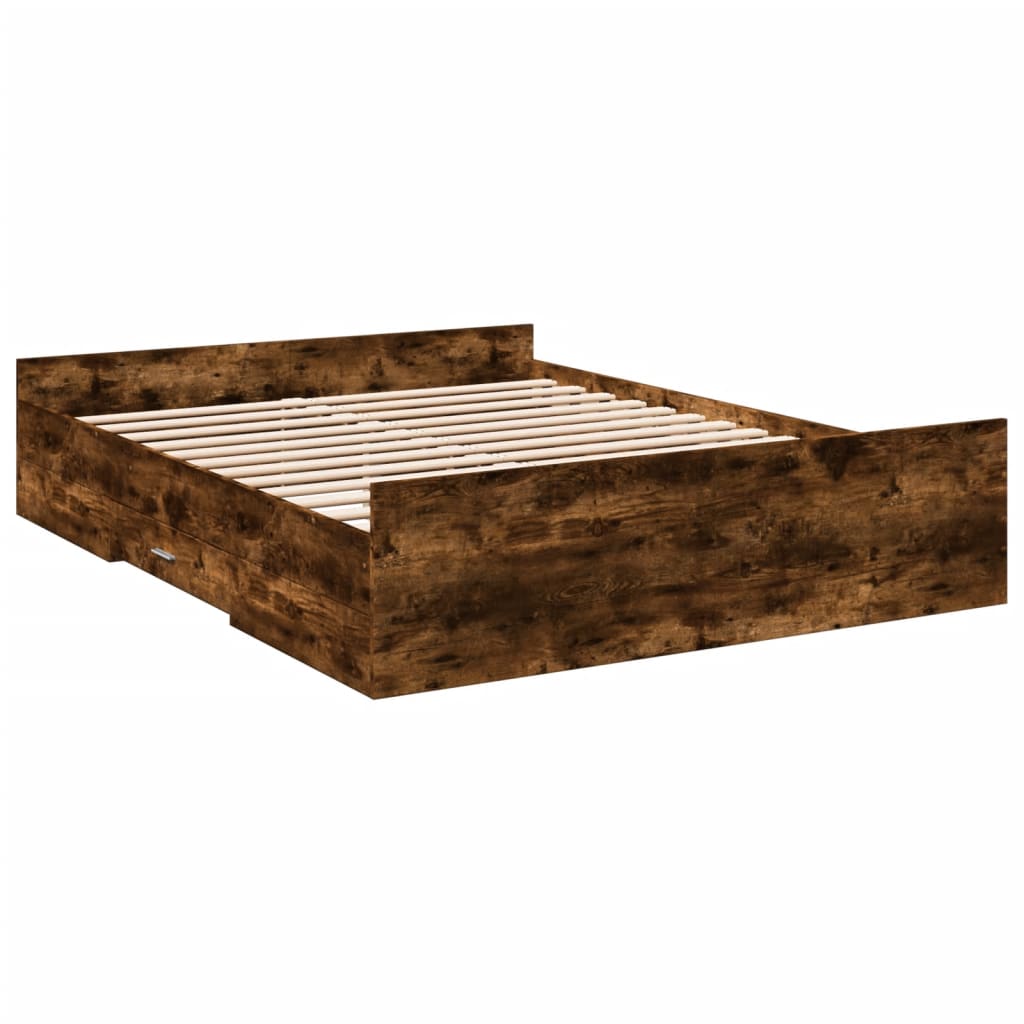 Bedframe met lades bewerkt hout gerookt eikenkleurig 140x200 cm is nu te koop bij PeponiXL, paradijselijk wonen!