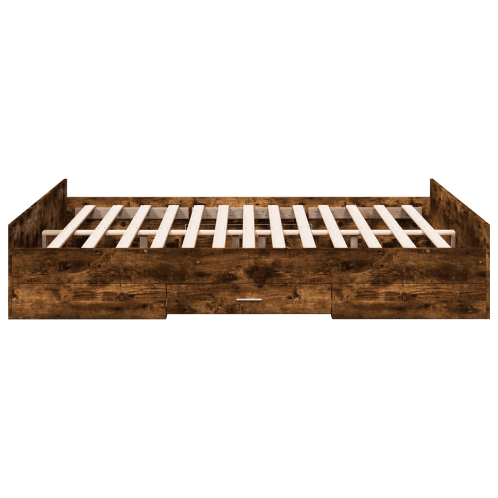 Bedframe met lades bewerkt hout gerookt eikenkleurig 140x200 cm is nu te koop bij PeponiXL, paradijselijk wonen!