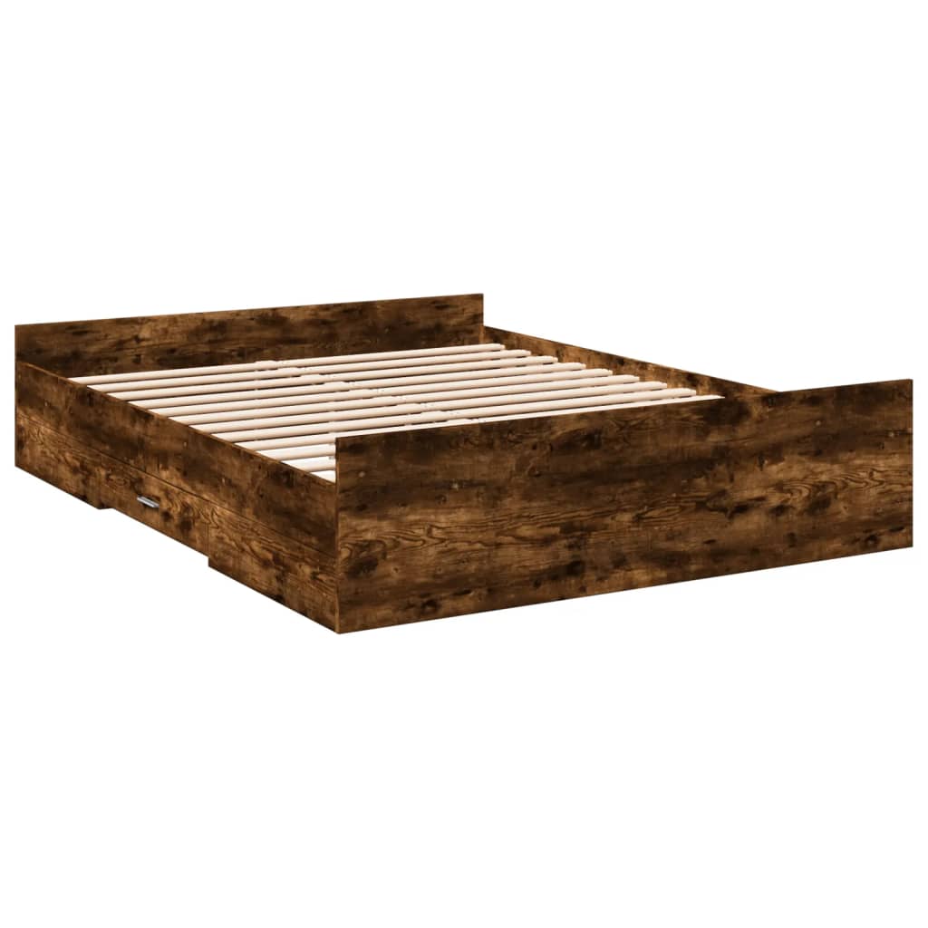 Bedframe met lades bewerkt hout gerookt eikenkleurig 140x200 cm is nu te koop bij PeponiXL, paradijselijk wonen!