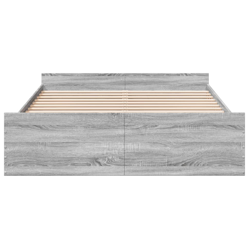 Bedframe met lades bewerkt hout grijs sonoma eiken 140x200 cm is nu te koop bij PeponiXL, paradijselijk wonen!