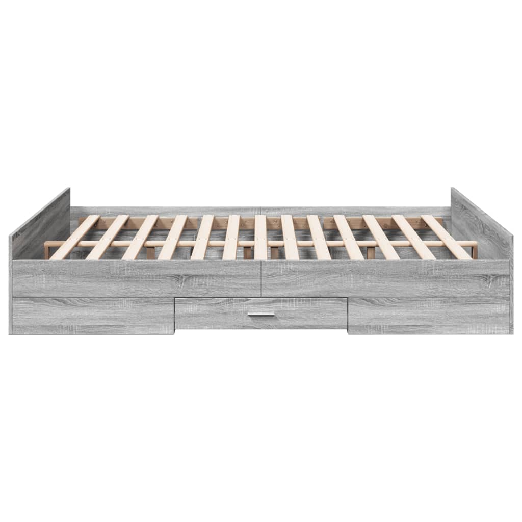 Bedframe met lades bewerkt hout grijs sonoma eiken 140x200 cm is nu te koop bij PeponiXL, paradijselijk wonen!