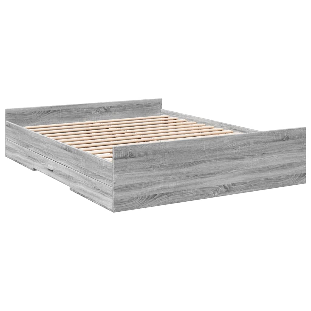 Bedframe met lades bewerkt hout grijs sonoma eiken 140x200 cm is nu te koop bij PeponiXL, paradijselijk wonen!