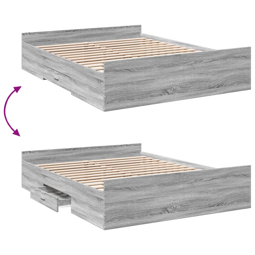 Bedframe met lades bewerkt hout grijs sonoma eiken 140x200 cm is nu te koop bij PeponiXL, paradijselijk wonen!