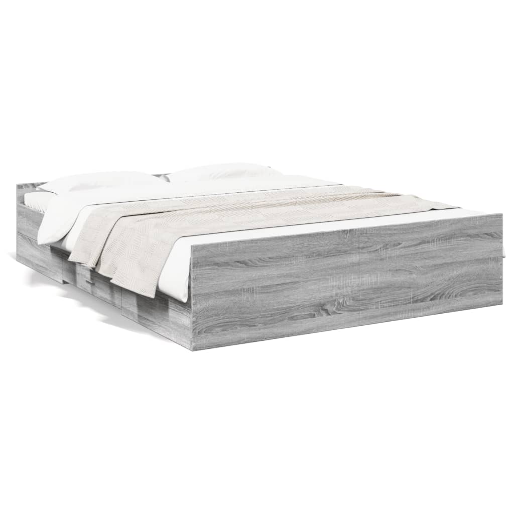 Bedframe met lades bewerkt hout grijs sonoma eiken 140x200 cm is nu te koop bij PeponiXL, paradijselijk wonen!