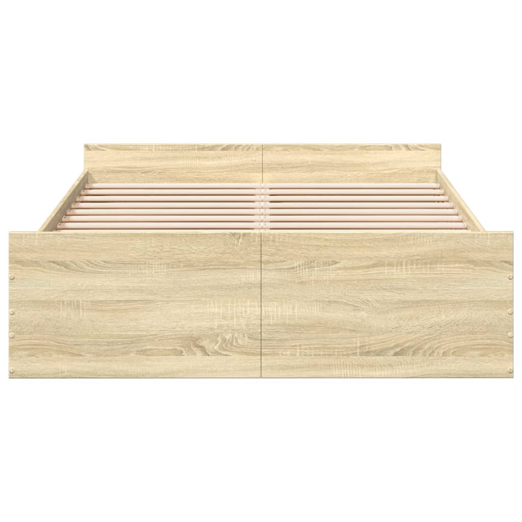 Bedframe met lades bewerkt hout sonoma eikenkleurig 120x200 cm is nu te koop bij PeponiXL, paradijselijk wonen!