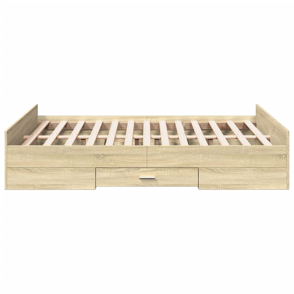 Bedframe met lades bewerkt hout sonoma eikenkleurig 120x200 cm is nu te koop bij PeponiXL, paradijselijk wonen!