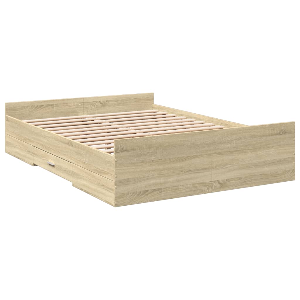 Bedframe met lades bewerkt hout sonoma eikenkleurig 120x200 cm is nu te koop bij PeponiXL, paradijselijk wonen!