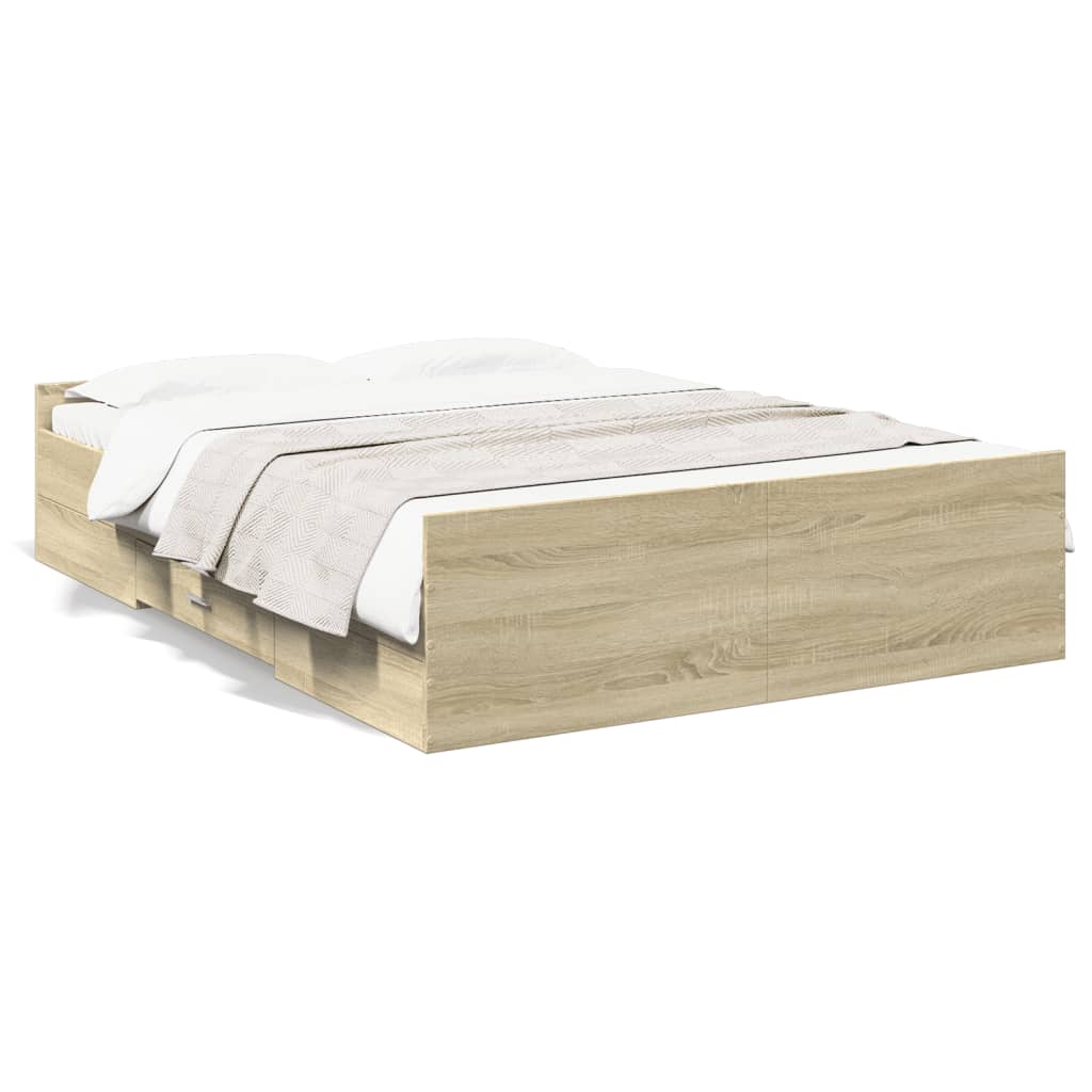 Bedframe met lades bewerkt hout sonoma eikenkleurig 120x200 cm is nu te koop bij PeponiXL, paradijselijk wonen!