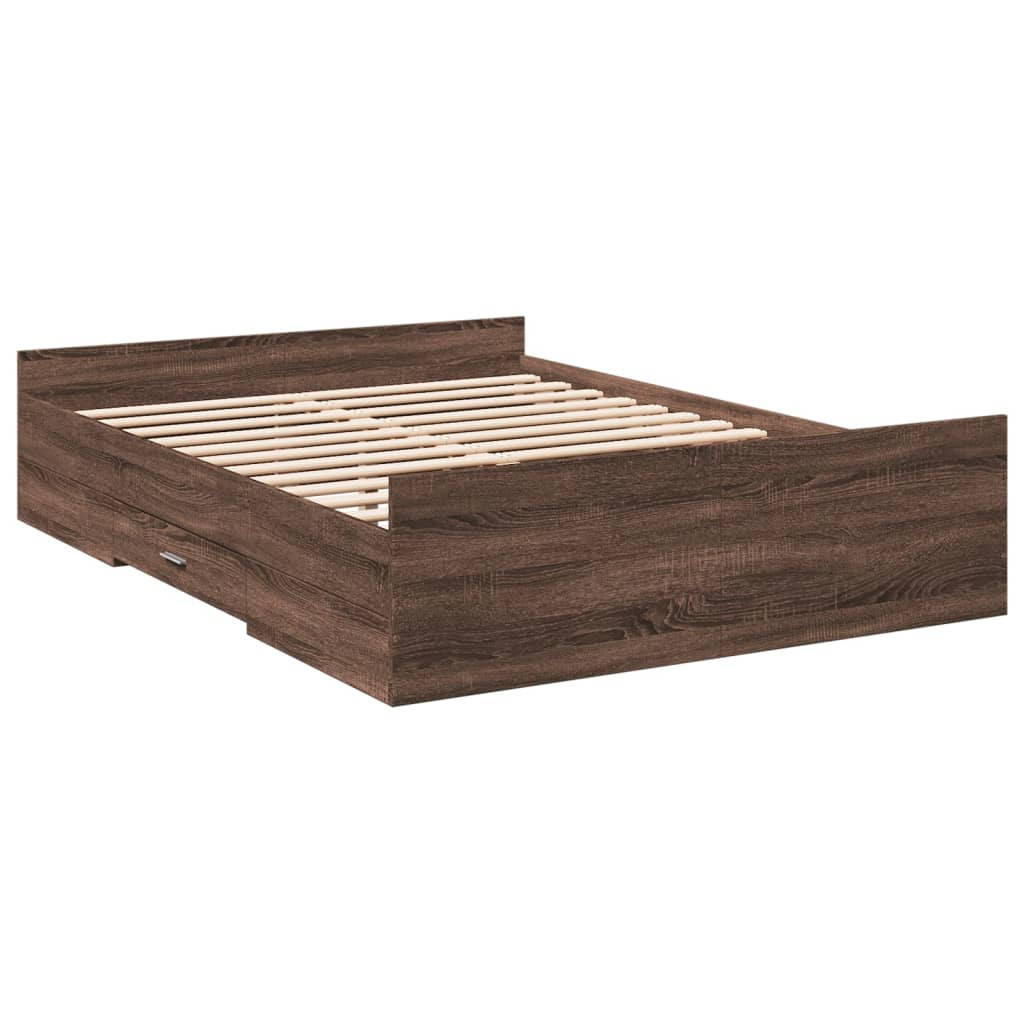 Bedframe met lades bewerkt hout bruin eikenkleur 120x200 cm is nu te koop bij PeponiXL, paradijselijk wonen!