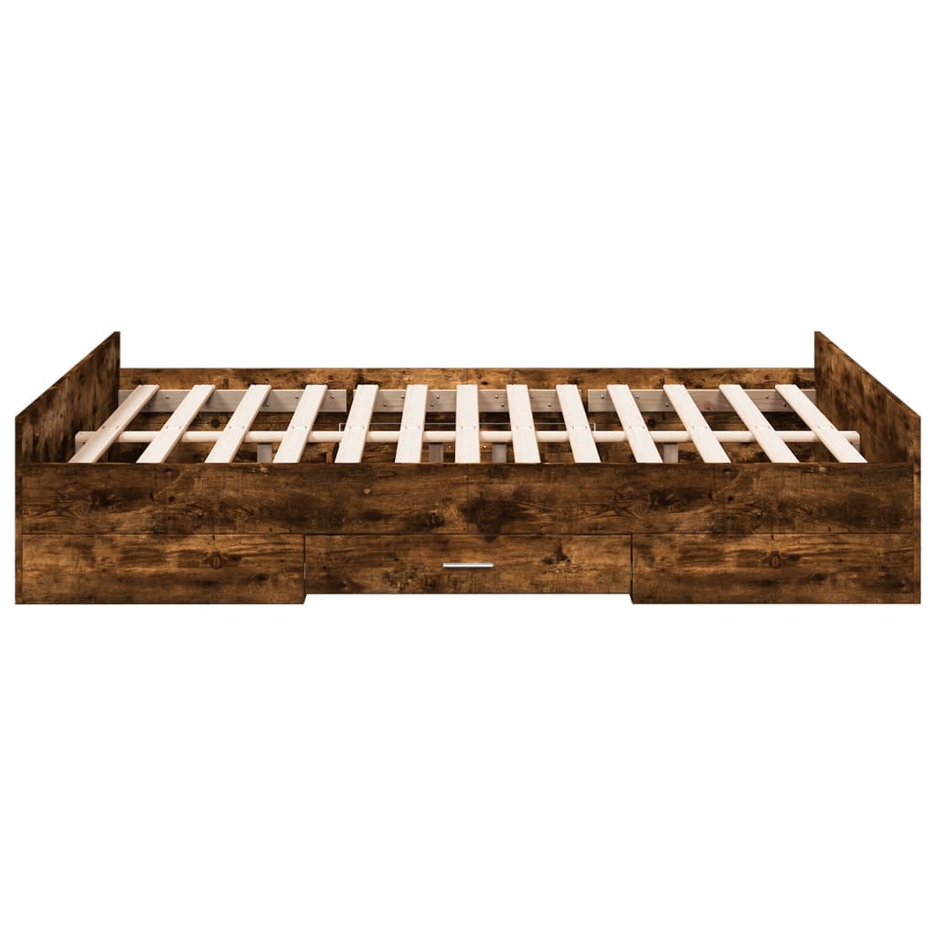 Bedframe met lades bewerkt hout gerookt eikenkleurig 140x190 cm is nu te koop bij PeponiXL, paradijselijk wonen!