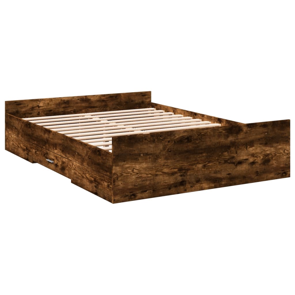 Bedframe met lades bewerkt hout gerookt eikenkleurig 140x190 cm is nu te koop bij PeponiXL, paradijselijk wonen!