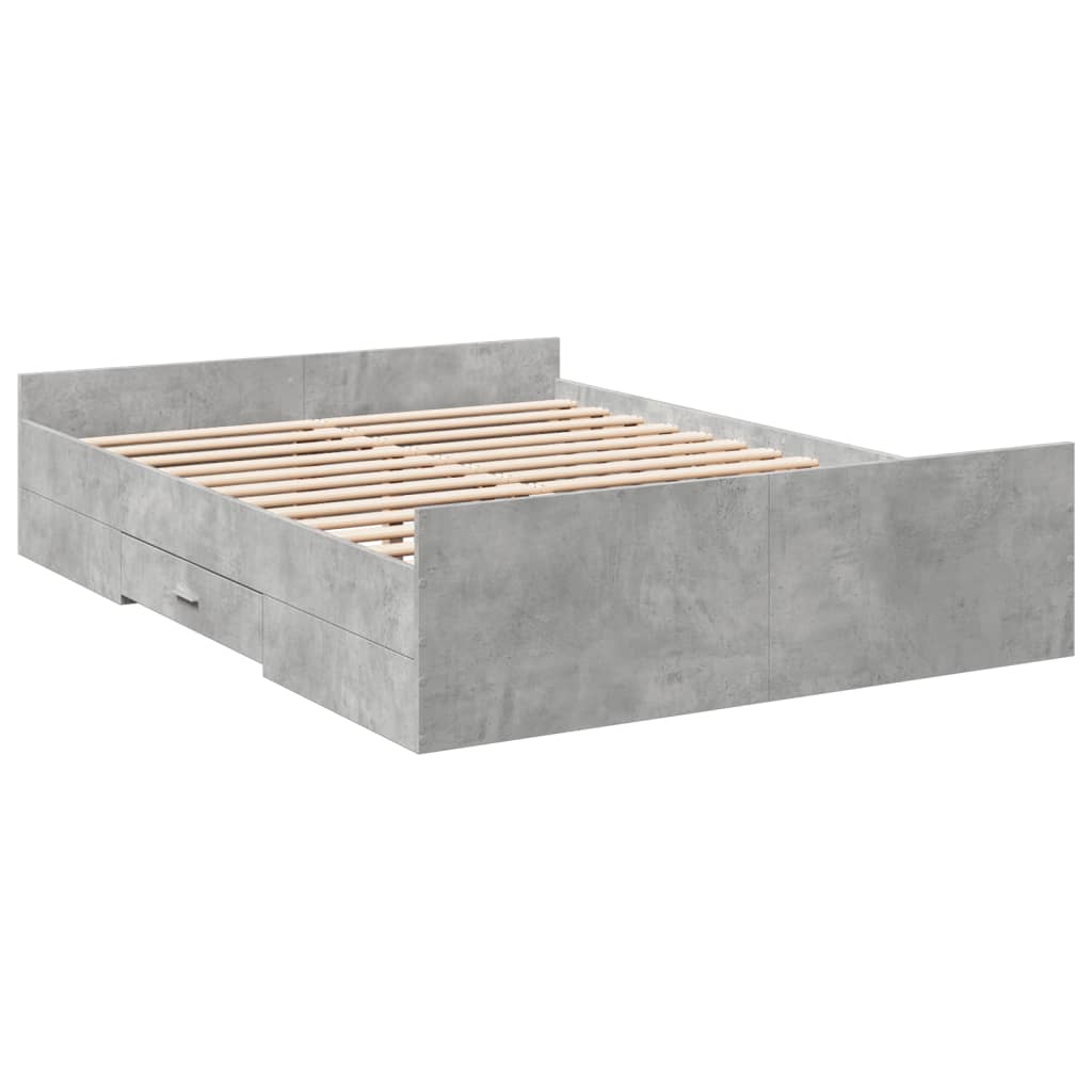 Bedframe met lades bewerkt hout betongrijs 135x190 cm is nu te koop bij PeponiXL, paradijselijk wonen!
