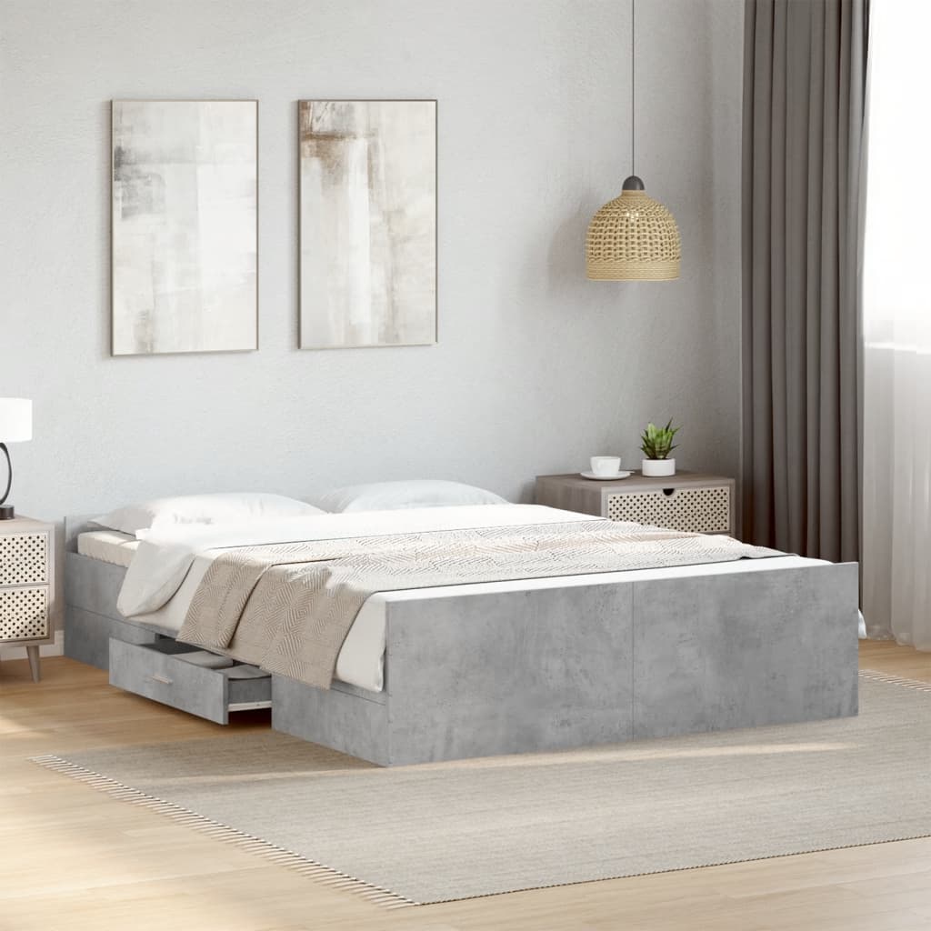 Bedframe met lades bewerkt hout betongrijs 135x190 cm is nu te koop bij PeponiXL, paradijselijk wonen!