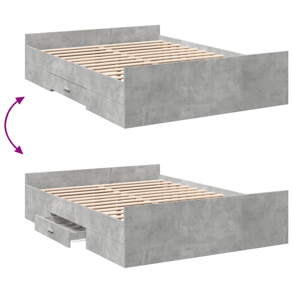 Bedframe met lades bewerkt hout betongrijs 135x190 cm is nu te koop bij PeponiXL, paradijselijk wonen!