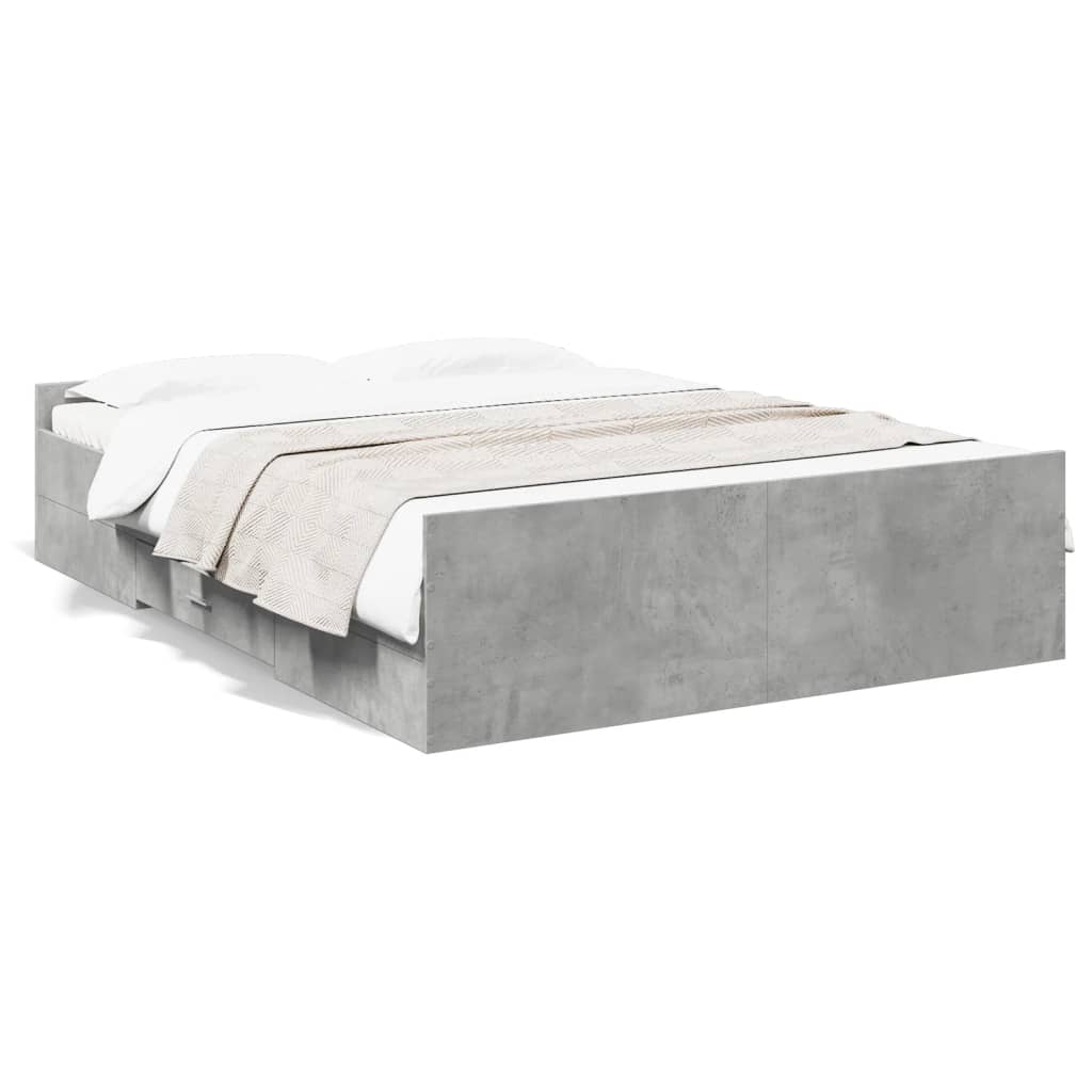 Bedframe met lades bewerkt hout betongrijs 135x190 cm is nu te koop bij PeponiXL, paradijselijk wonen!