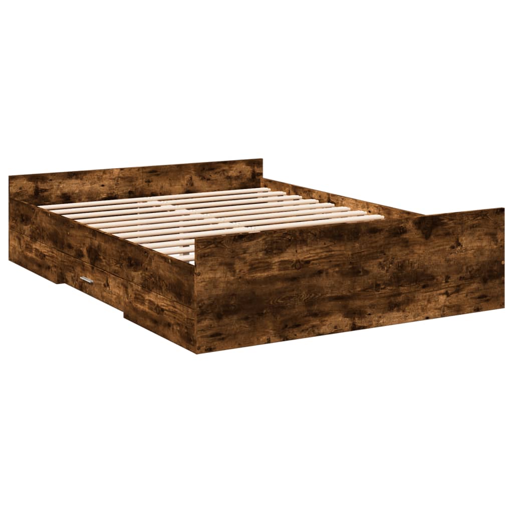 Bedframe met lades bewerkt hout gerookt eikenkleurig 135x190 cm is nu te koop bij PeponiXL, paradijselijk wonen!