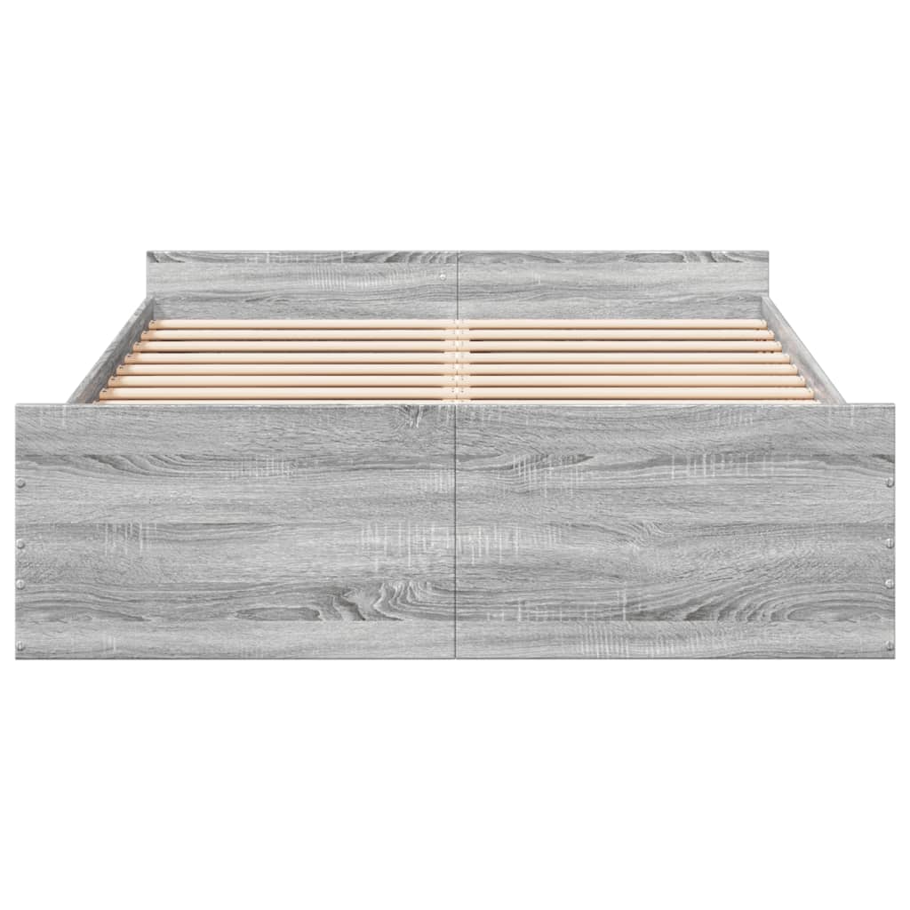 Bedframe met lades bewerkt hout grijs sonoma eiken 135x190 cm is nu te koop bij PeponiXL, paradijselijk wonen!