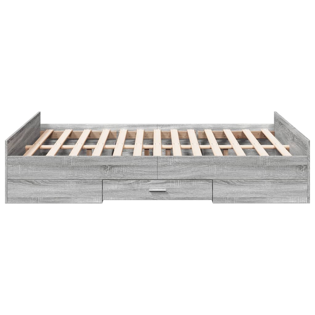 Bedframe met lades bewerkt hout grijs sonoma eiken 135x190 cm is nu te koop bij PeponiXL, paradijselijk wonen!