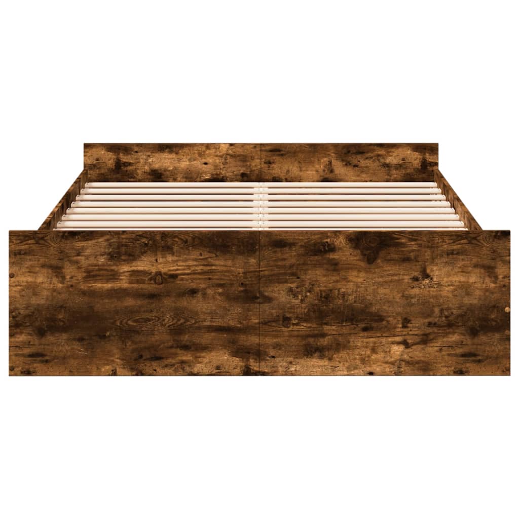 Bedframe met lades bewerkt hout gerookt eikenkleurig 120x190 cm is nu te koop bij PeponiXL, paradijselijk wonen!