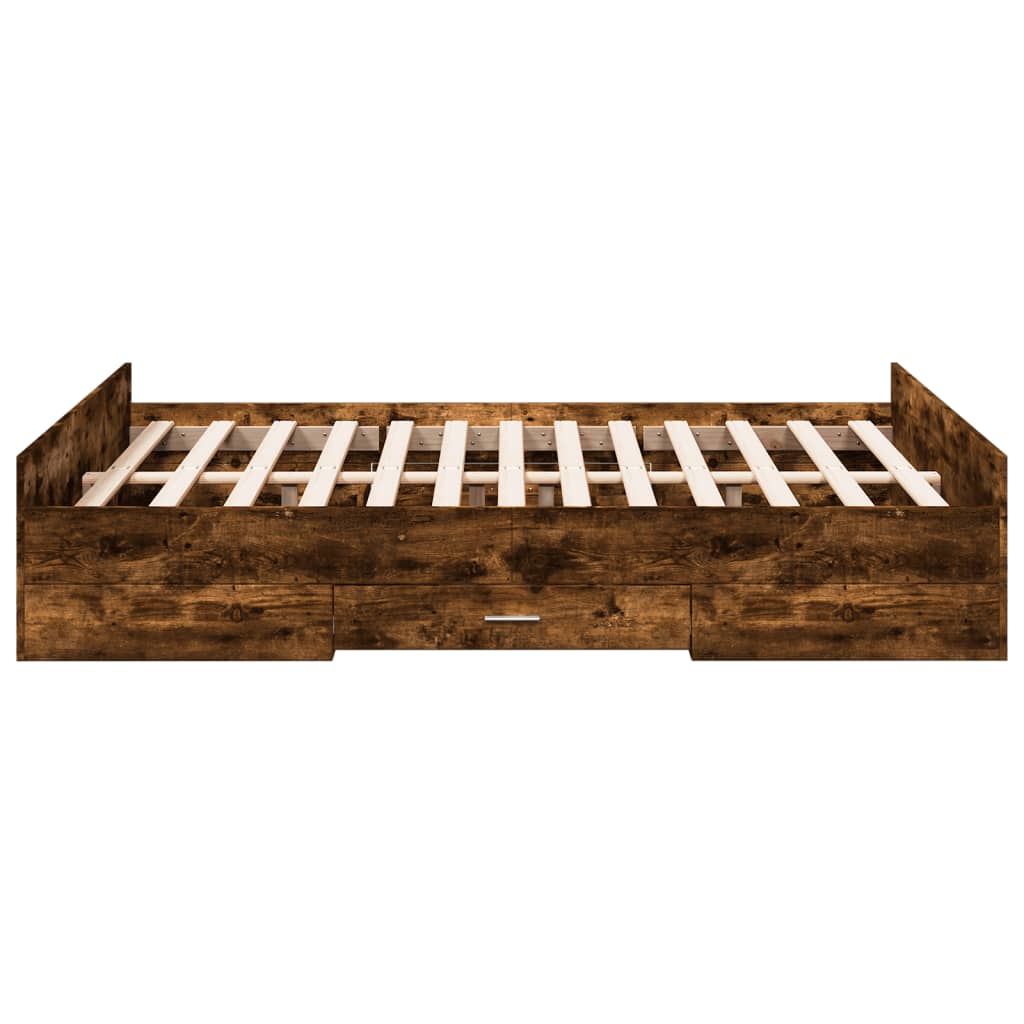 Bedframe met lades bewerkt hout gerookt eikenkleurig 120x190 cm is nu te koop bij PeponiXL, paradijselijk wonen!