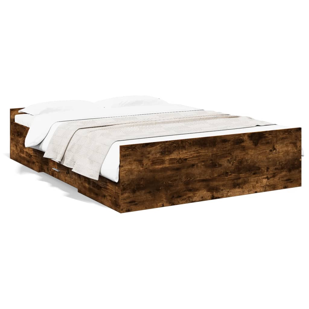 Bedframe met lades bewerkt hout gerookt eikenkleurig 120x190 cm is nu te koop bij PeponiXL, paradijselijk wonen!