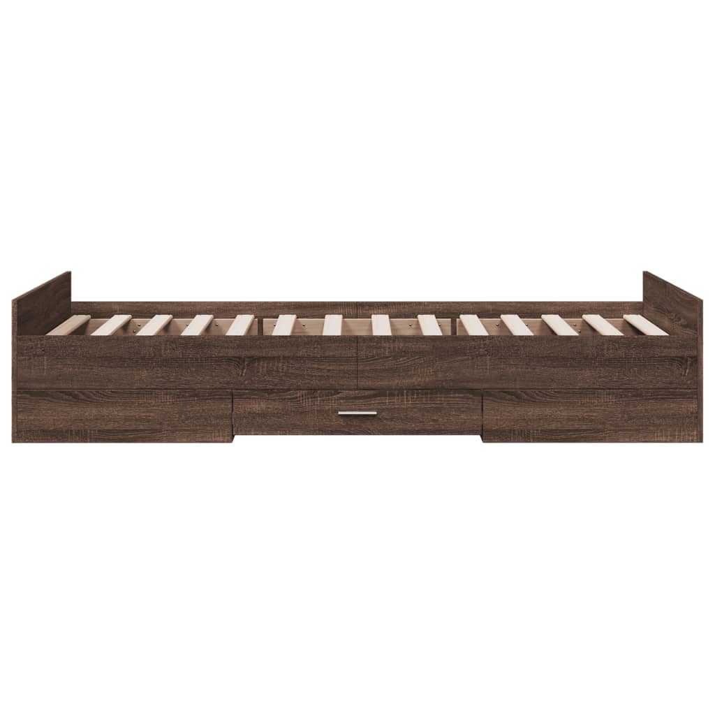 Bedframe met lades bewerkt hout bruin eikenkleur 100x200 cm is nu te koop bij PeponiXL, paradijselijk wonen!