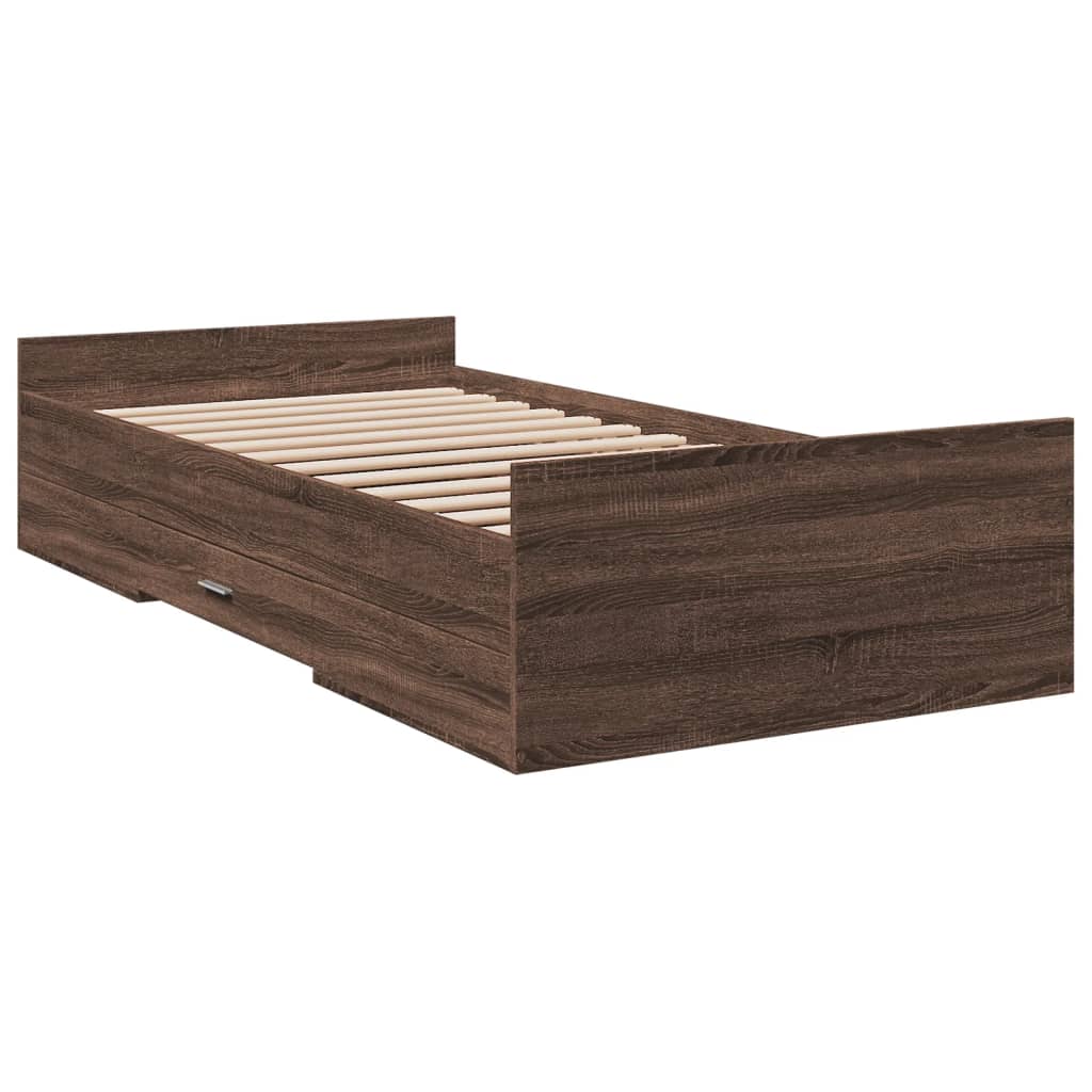 Bedframe met lades bewerkt hout bruin eikenkleur 100x200 cm is nu te koop bij PeponiXL, paradijselijk wonen!