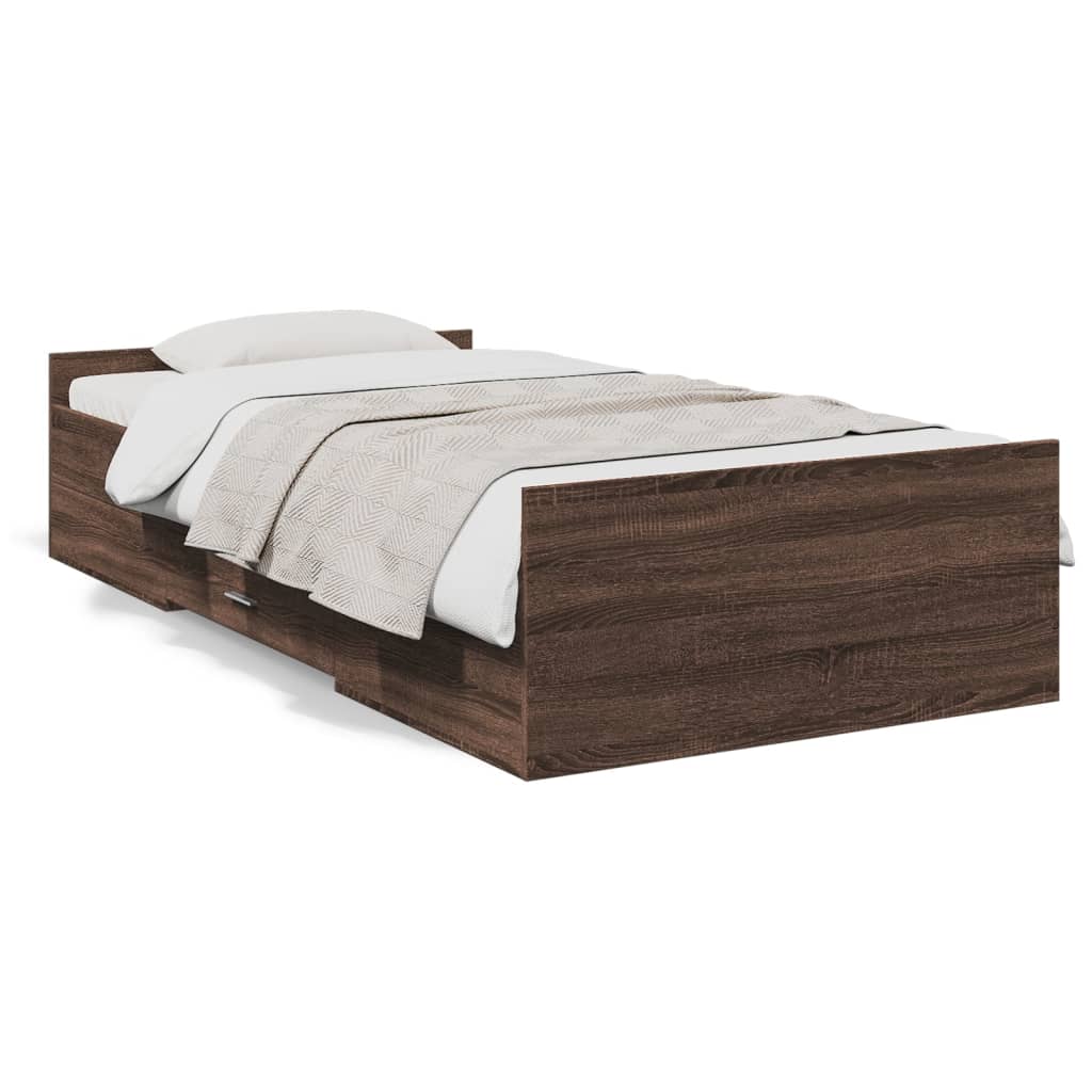 Bedframe met lades bewerkt hout bruin eikenkleur 100x200 cm is nu te koop bij PeponiXL, paradijselijk wonen!