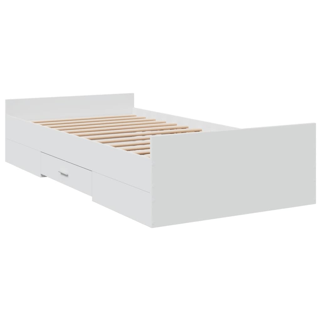 Bedframe met lades bewerkt hout wit 90x200 cm is nu te koop bij PeponiXL, paradijselijk wonen!