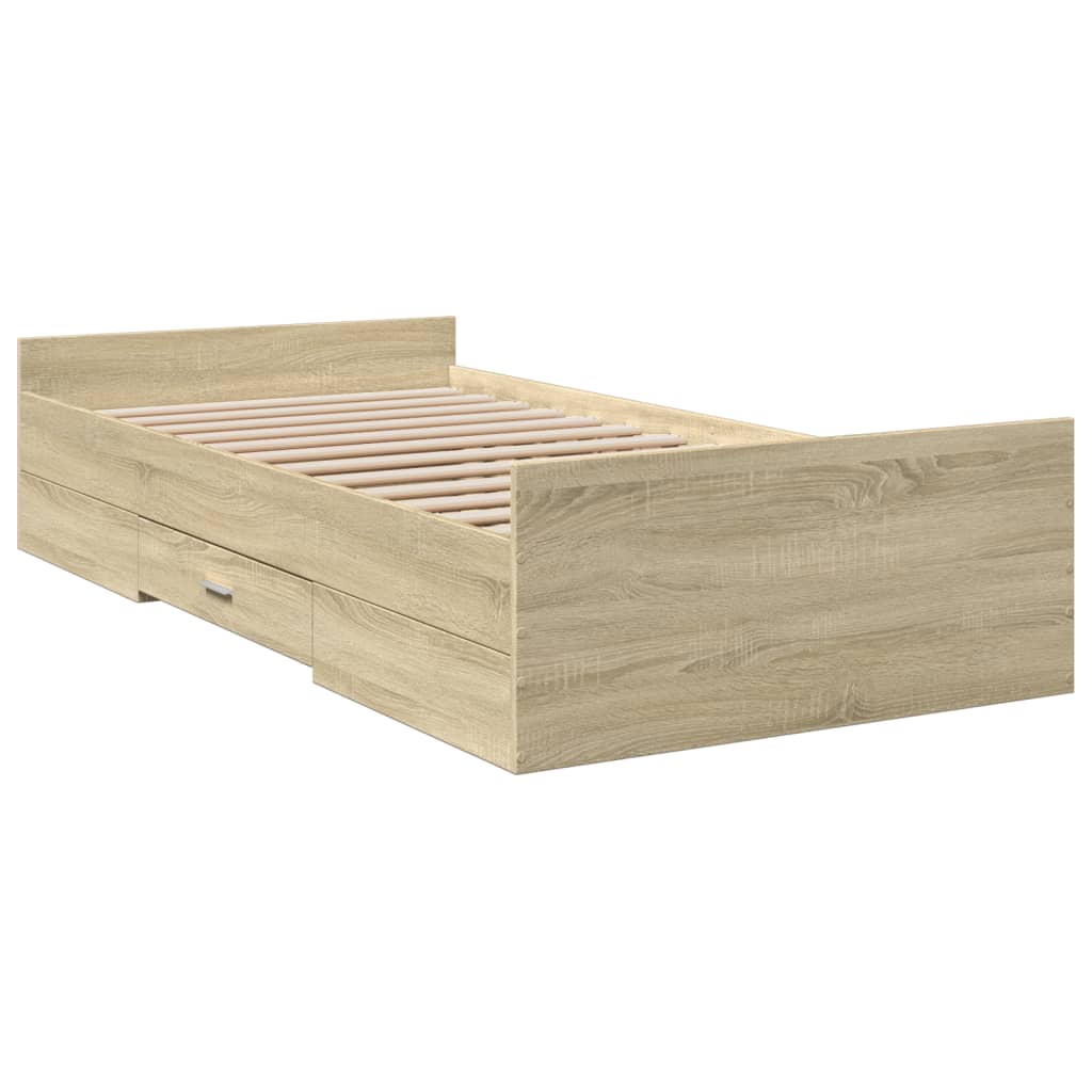Bedframe met lades bewerkt hout sonoma eikenkleurig 90x200 cm is nu te koop bij PeponiXL, paradijselijk wonen!
