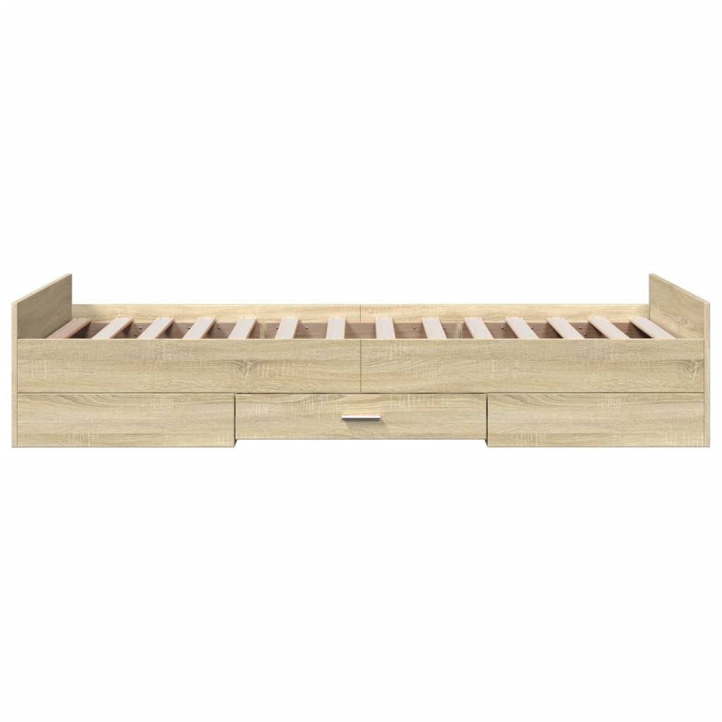 Bedframe met lades bewerkt hout sonoma eikenkleurig 90x200 cm is nu te koop bij PeponiXL, paradijselijk wonen!