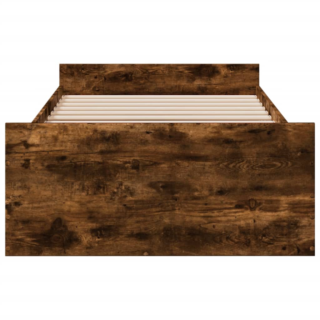 Bedframe met lades bewerkt hout gerookt eikenkleurig 90x190 cm is nu te koop bij PeponiXL, paradijselijk wonen!