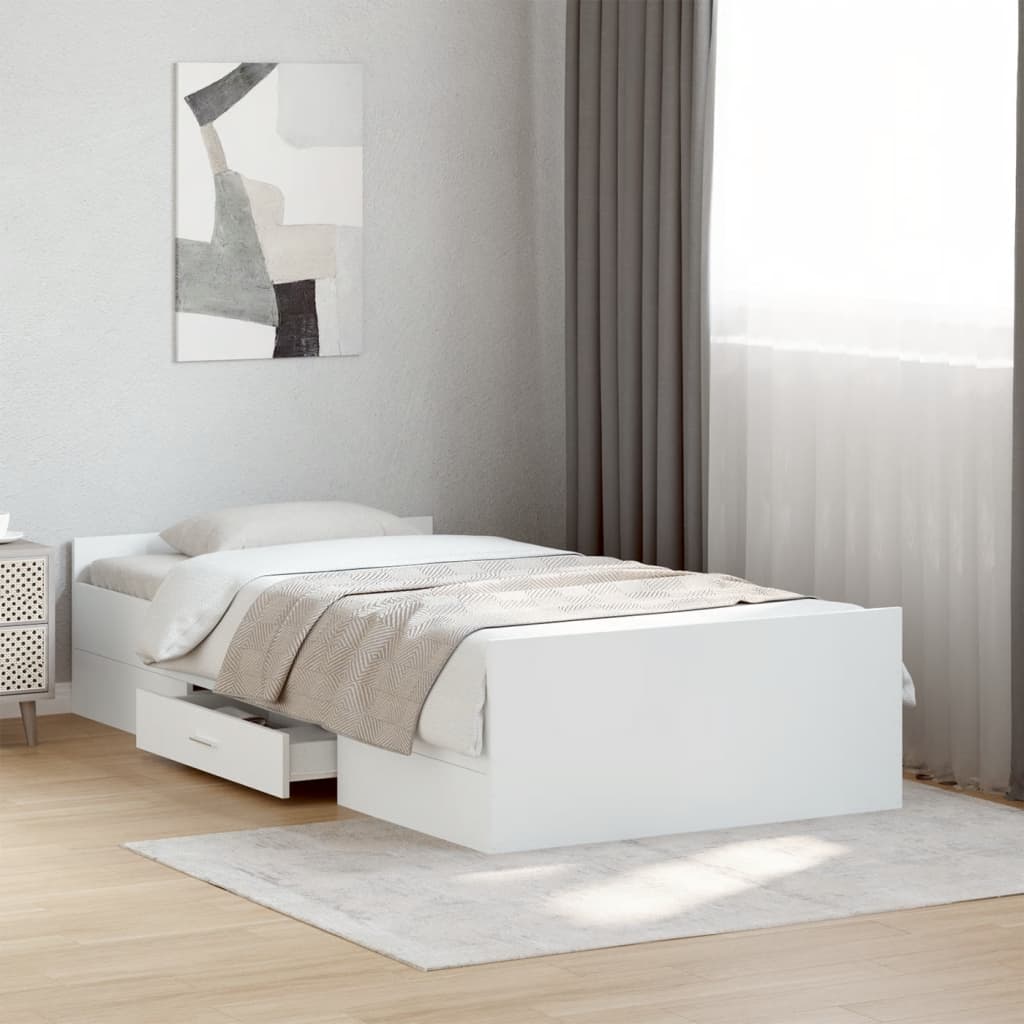 Bedframe met lades bewerkt hout wit 75x190 cm is nu te koop bij PeponiXL, paradijselijk wonen!