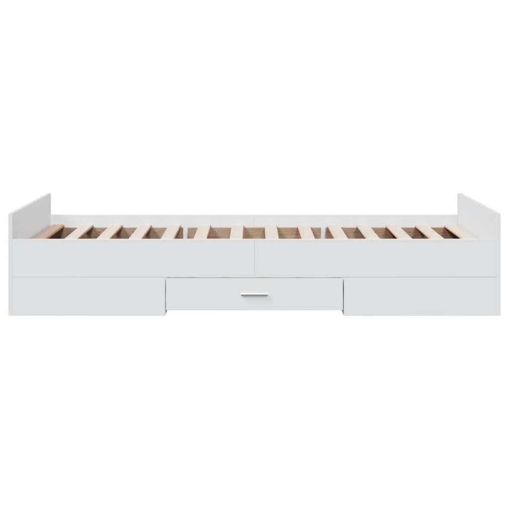 Bedframe met lades bewerkt hout wit 75x190 cm is nu te koop bij PeponiXL, paradijselijk wonen!